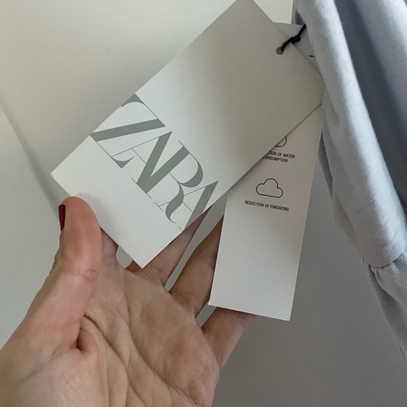 NWT - Zara Ice Blue Cotton Midi/ Maxi Dress with Cut Out and Flounce Hem sz L - Picture 9 of 10